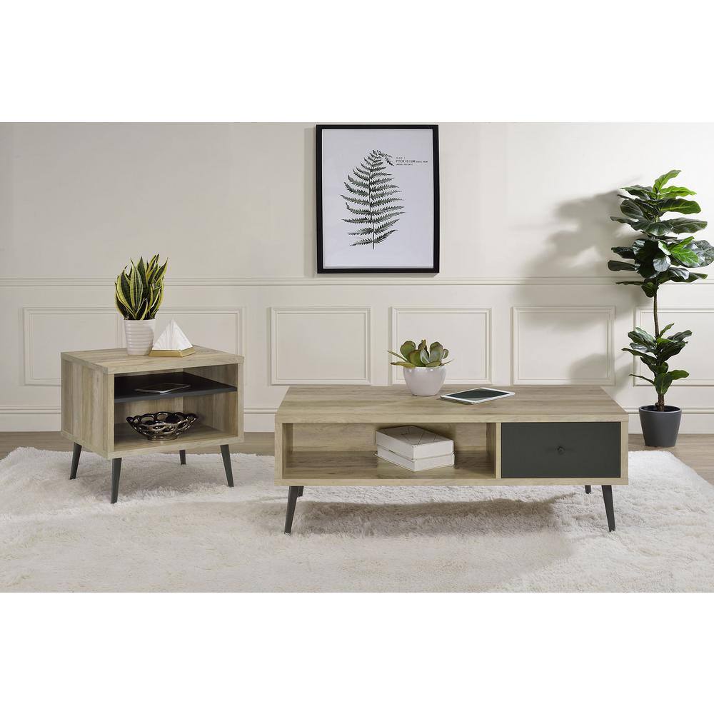 Mid-Century Modern Pine and Gray Wood Coffee Table with Storage