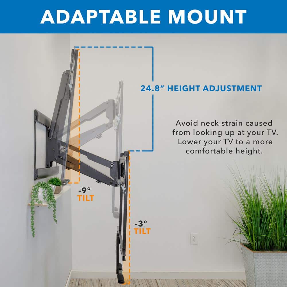 Black Metal Full-Motion Fireplace TV Wall Mount for 40-70 Inch Screens