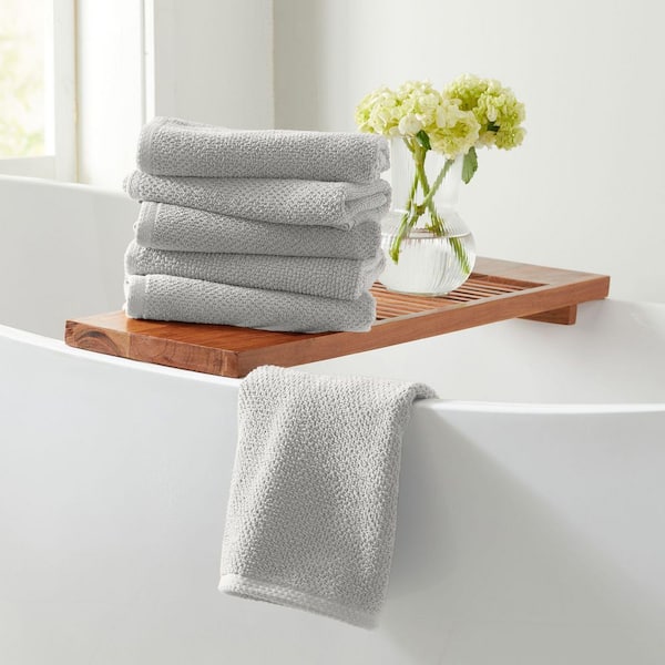 FRESHFOLDS Gray Solid 100% Cotton Textured Hand Towel (Set of 6)