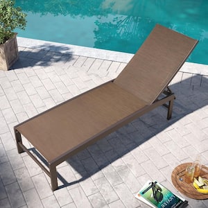 Full Flat 1-Piece Adjustable Aluminum Outdoor Chaise Lounge with Brown Textilence
