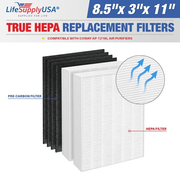 LifeSupplyUSA Complete Replacement Set(2-True HEPA Air Cleaner Filter Plus 4-Carbon Filter) Compatible w/ Coway AP-1216L Air Purifiers