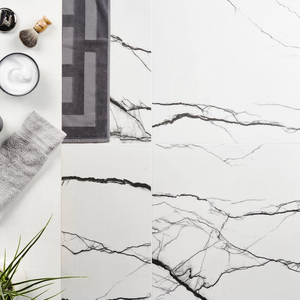 Magnus 24" x 24" Matte Black and White Porcelain Tile