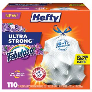 Hefty Sacchetti Spazzatura Ultra Resistenti 13 Galloni – Profumo Fabuloso – 110 Pezzi Con Coulisse