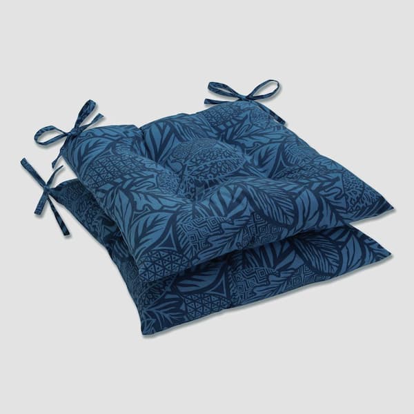 Pillow Perfect Floral 19 x 18.5 Outdoor Dining Chair Cushion in Blue (Set of 2)