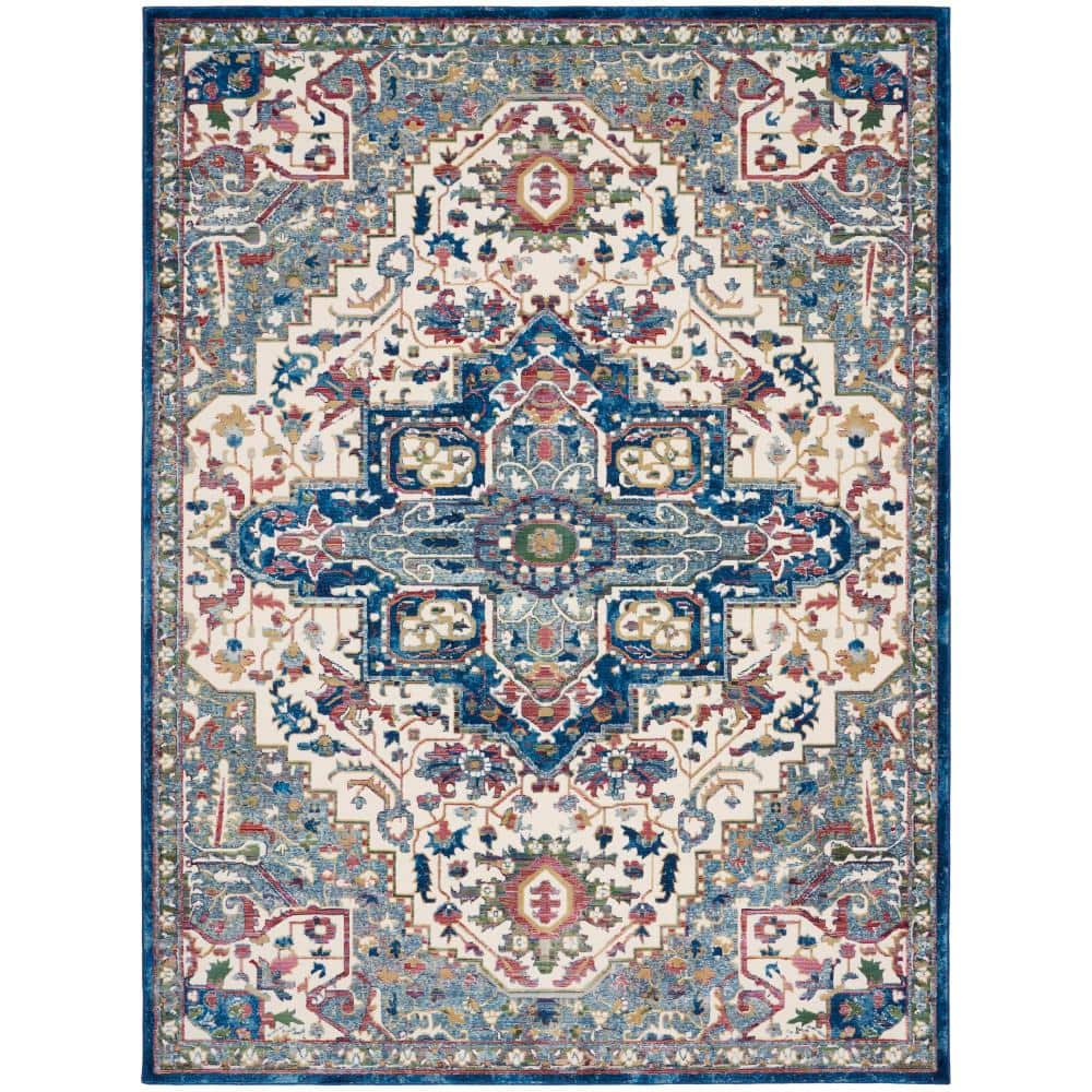 Ankara Global Ivory Navy 8' x 10' Easy-Care Synthetic Rug