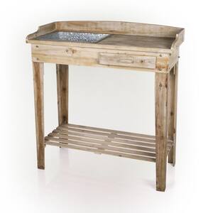 35 in. L x 16 in. W x 38 in. H Indoor/Outdoor Wooden Potting Table with Drawer and Removable Dry Sink