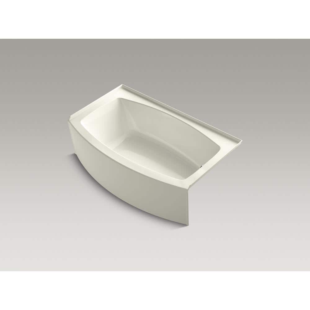 White 60" Acrylic Curved Alcove Soaking Bathtub