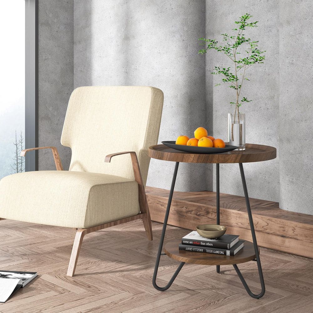 Andrea 20 in. Light Walnut 23 in. H Round Wood End Table with Metal Legs Set of 2 price history on PriceWatchPro