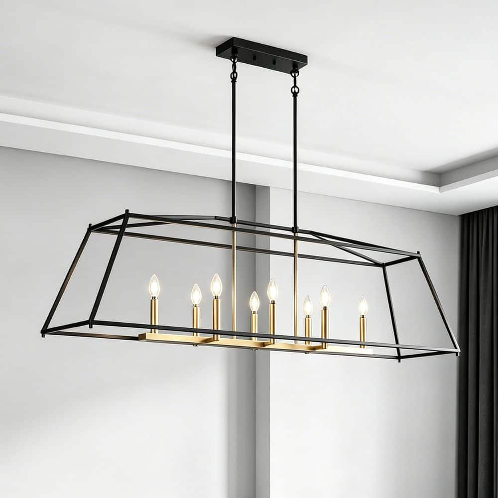 ジャンク HIGH CLASS ブラック 35cm ゴールド金具 Zevni 47.2 in. 8-Light Modern Black and Deep Gold Linear Island