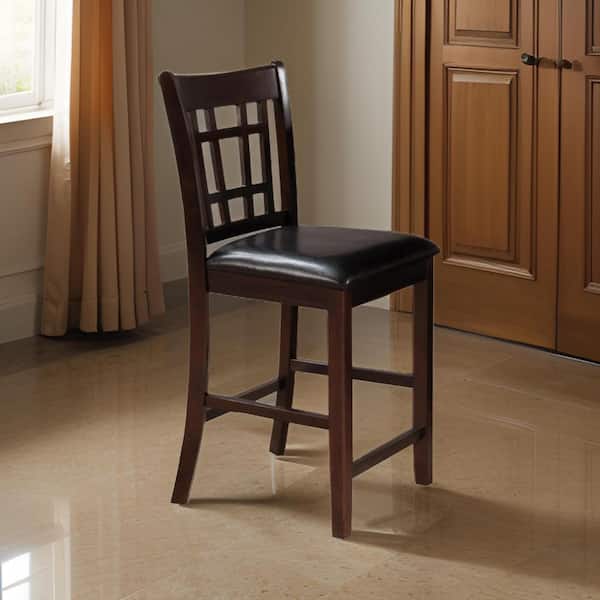 36 in. Brown Low Back Wood Frame Counter height Stool Chair with Faux Leather Seat (Set of 2)