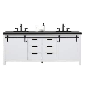 Dallas 84 in. W x 22 in. D x 34 in. H Double Bath Vanity in White with Black Granite Top with Black Sinks