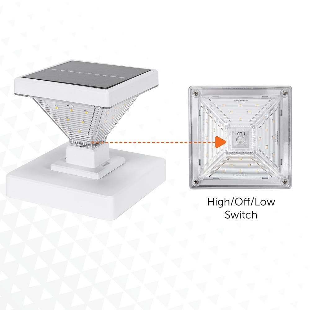 Luxor White Solar LED Post Cap Lights with Dusk to Dawn Mode (Set of 2)