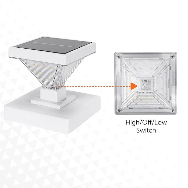 GAMA SONIC Luxor White 4 x 4 and 5 x 5 Solar LED Deck Post Cap