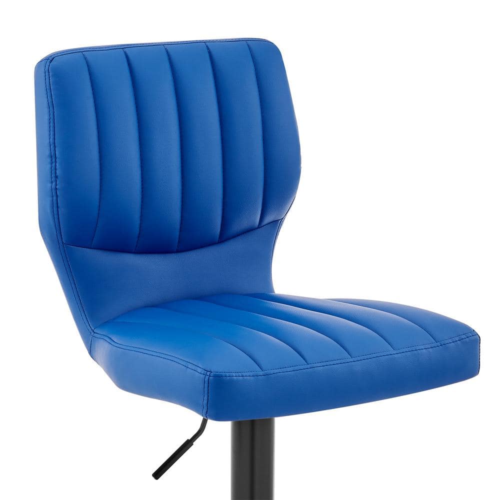 Contempo Chic 17" Blue Faux Leather & Metal Swivel Adjustable Barstool