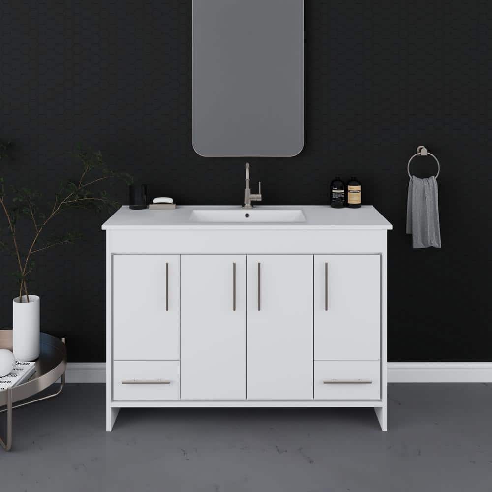 Pacific 48 in. W x 18 in. D Bath Vanity in White with Integrated Ceramic Vanity Top in White with White Basin price history on PriceWatchPro
