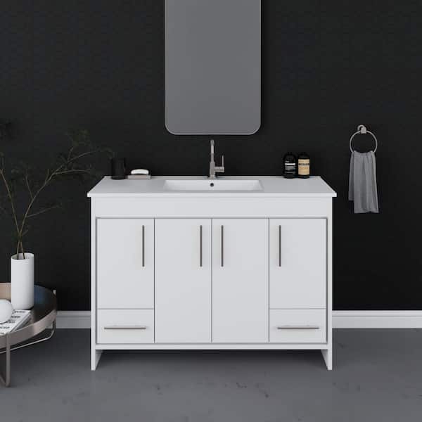 VOLPA USA AMERICAN CRAFTED VANITIES Pacific 48 in. W x 18 in. D Bath Vanity in White with Integrated Ceramic Vanity Top in White with White Basin