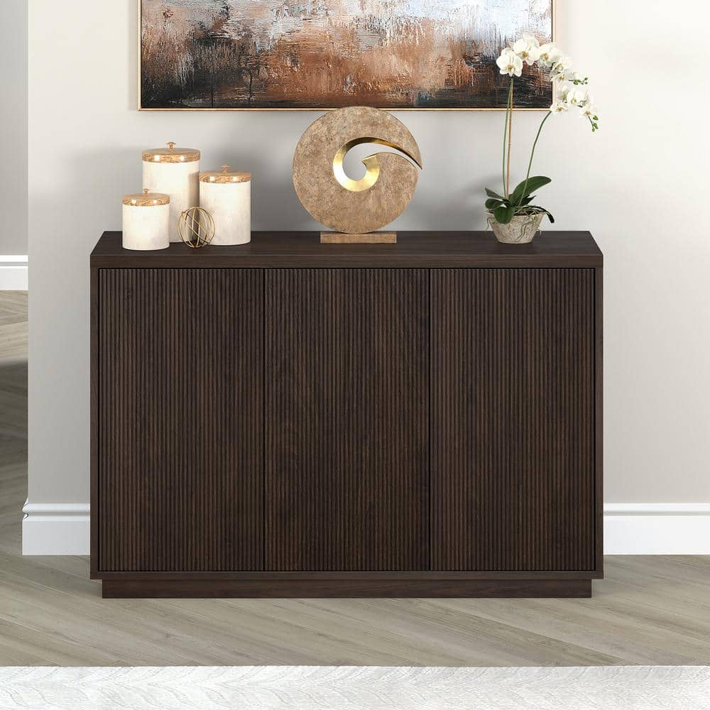 Alder Brown Rectangular Fluted Accent Table with Plinth Base
