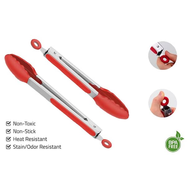 5 Pack Silicone Kitchen Cooking Tongs Set 7-Inch Mini Heavy Duty Stain