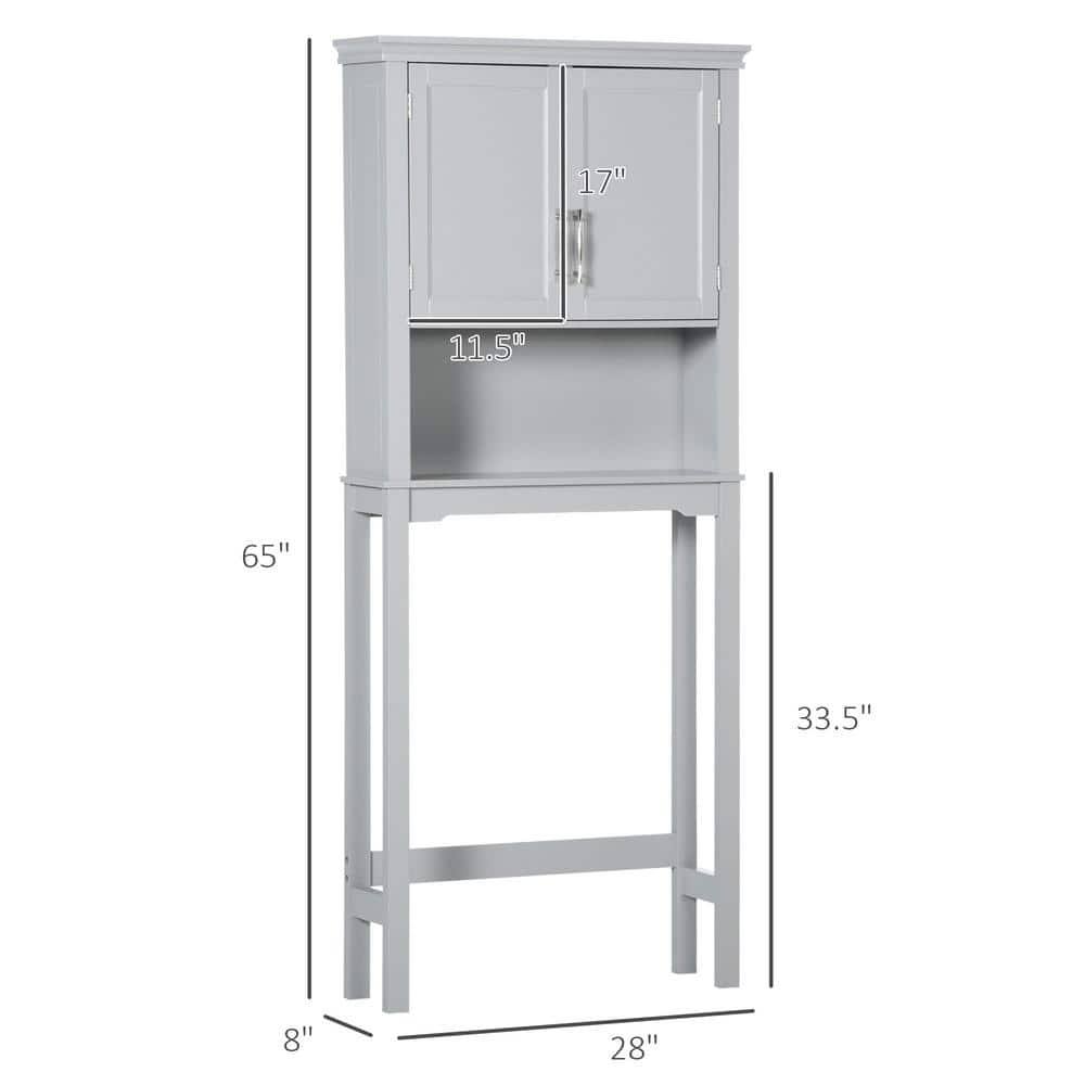 Gray MDF Over-the-Toilet Storage Cabinet with Adjustable Shelves