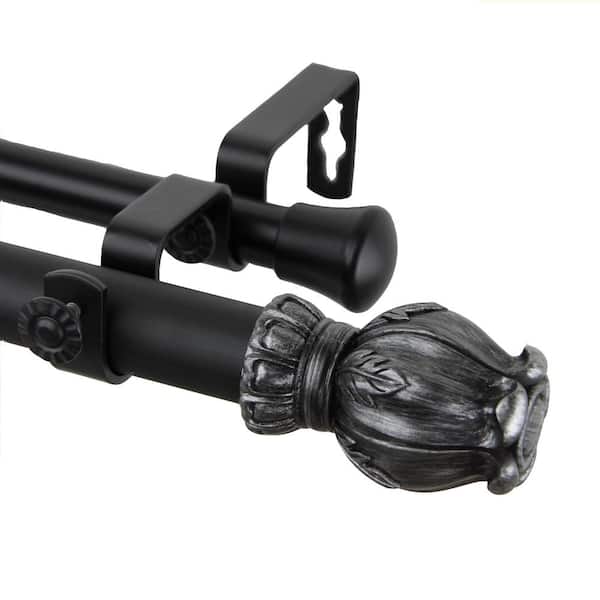 Rod Desyne Regent 160 in. - 240 in. Adjustable 1 in. Dia Double Curtain Rod in Black