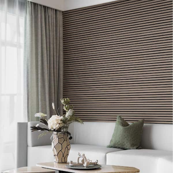Dark Walnut Wood Slat Acoustic Wall Panels, 3D Interior Wall Decor