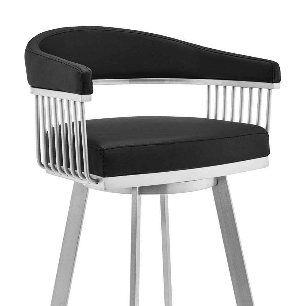 Bronson Black Faux Leather Swivel Bar Stool with Metal Frame