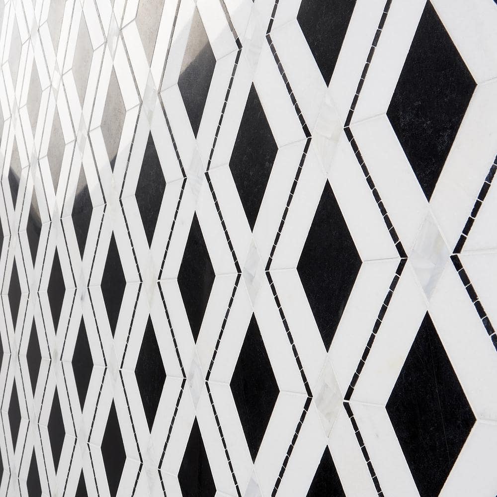 Spencer 10-in x 10-in Polished Black and White Marble Mosaic Tile