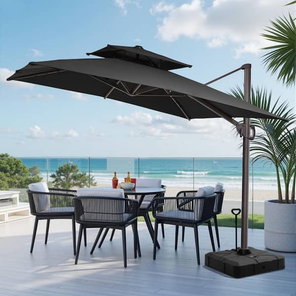 double fold out umbrella for patio PURPLE LEAF 15x9ft Double-Sided Rectangular Outdoor Market with Base, Light Grey Made from high Volenca 13-ft Double-Sided Rectangle Patio