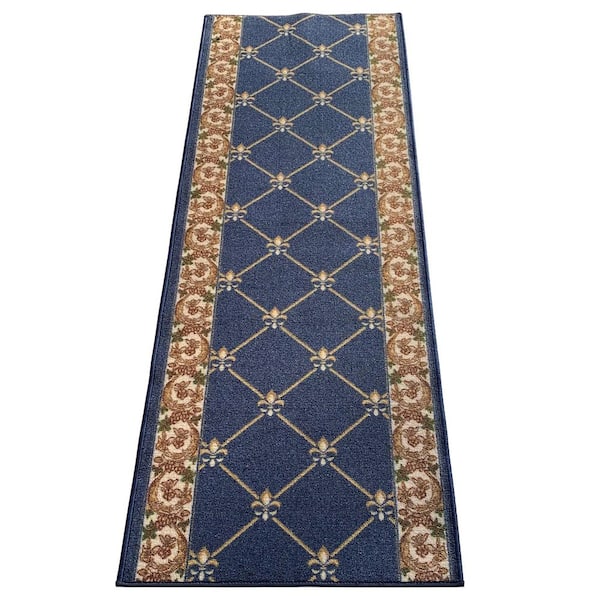 PLAYA RUG Fleur De Lis French Blue 26 in. W x 33 ft. L Runner Rug/Stair Runner 72.6 sq. ft.