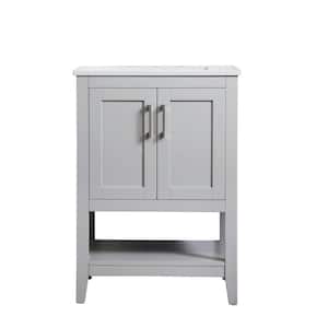 Timeless Home 24 in. W x 19 in. D x 34 in. H Single Bathroom Vanity in Grey with Calacatta Engineered Stone