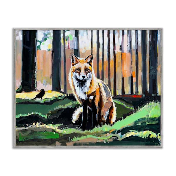 Stupell Industries Fox in Forest Trees by Adam Swanson Gray Framed Animal Giclee Art Print 11 in. x 14 in.