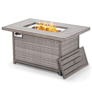 48 in. 50,000 BTU Gray Wicker and Aluminum Square Propane Fire Pit Table with Clear Glass Rock