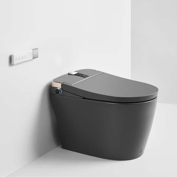 12 in. 1-piece 1.28 GPF Single Flush Elongated Toilet in Matte Gray Heated Seat with Auto Flaush, Auto Open/Close