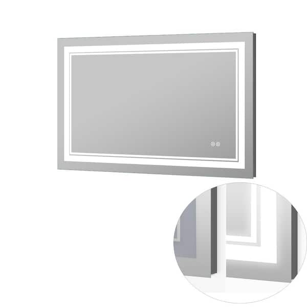 WELLFOR 24 in. W x 40 in. H Rectangular Frameless Dimmable Lighted Wall Bathroom Vanity Mirror with 3 Color Lights in Aluminum