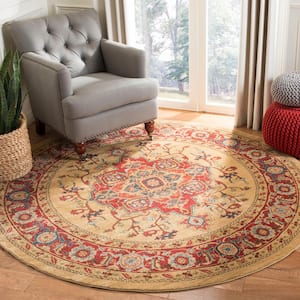 Mahal Red/Natural 9 ft. x 9 ft. Round Border Area Rug