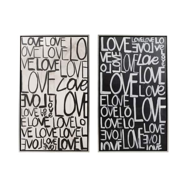 Liv & Skye 2-Piece Silver Framed Love Scribble Canvas Art Print 59 in. x 71 in.