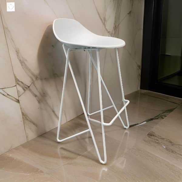 30 in. White Backless Metal Bar Stool with Plastic Seat (Set of 2)