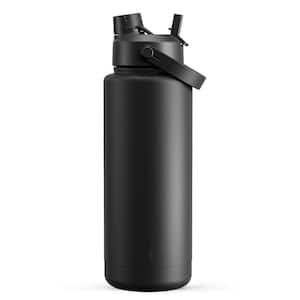 40 oz. Black Stainless Steel Insulated Water Bottle with 2-in-1 Straw and Spout Lid for Sports, Gym, Travel and School