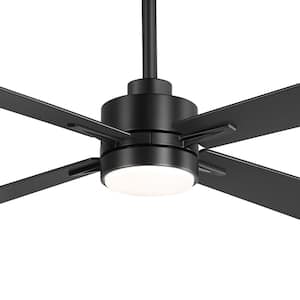 Silvester 52 in. Indoor Black Ceiling Fan with Color-Changing LED Light, Downrod, Unique Blade Design and Remote