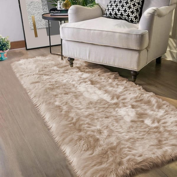 Sheepskin Faux Fur Beige 2 ft. x 6 ft. Cozy Furry Rugs Runner Area Rug