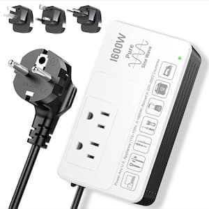 1600W 220V to 110V Voltage Converter, US to Europe International Travel Adapter, White Universal Power Plug Adapter