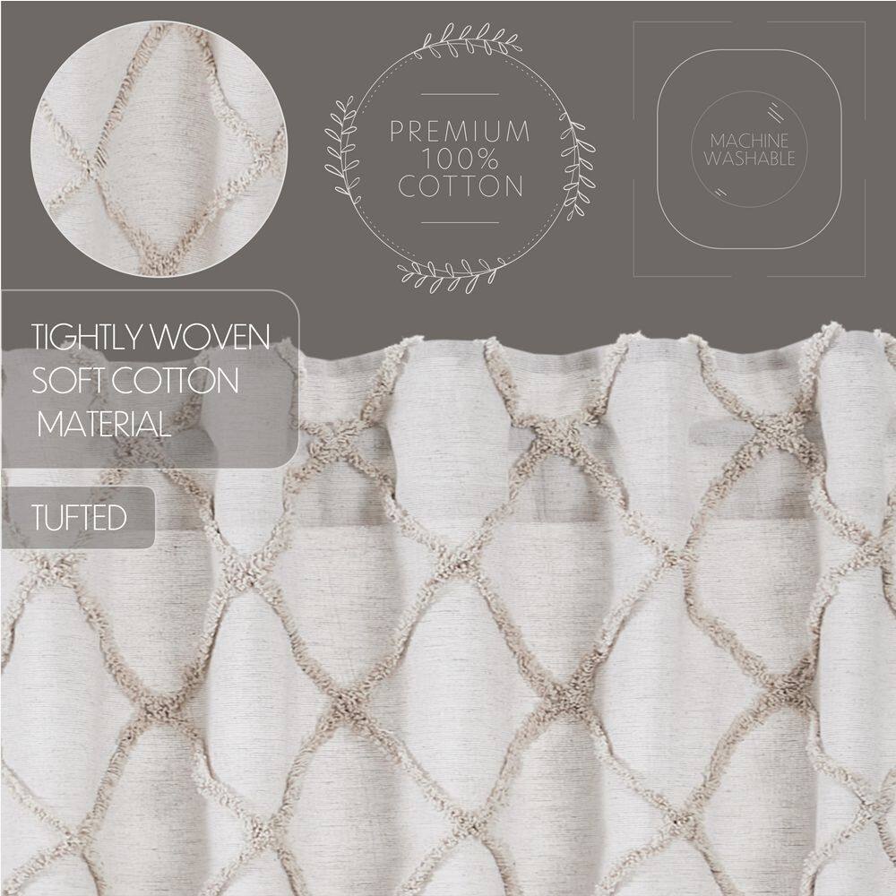 Oatmeal Cotton Frayed Lattice Rod Pocket Window Panels, Set of 2