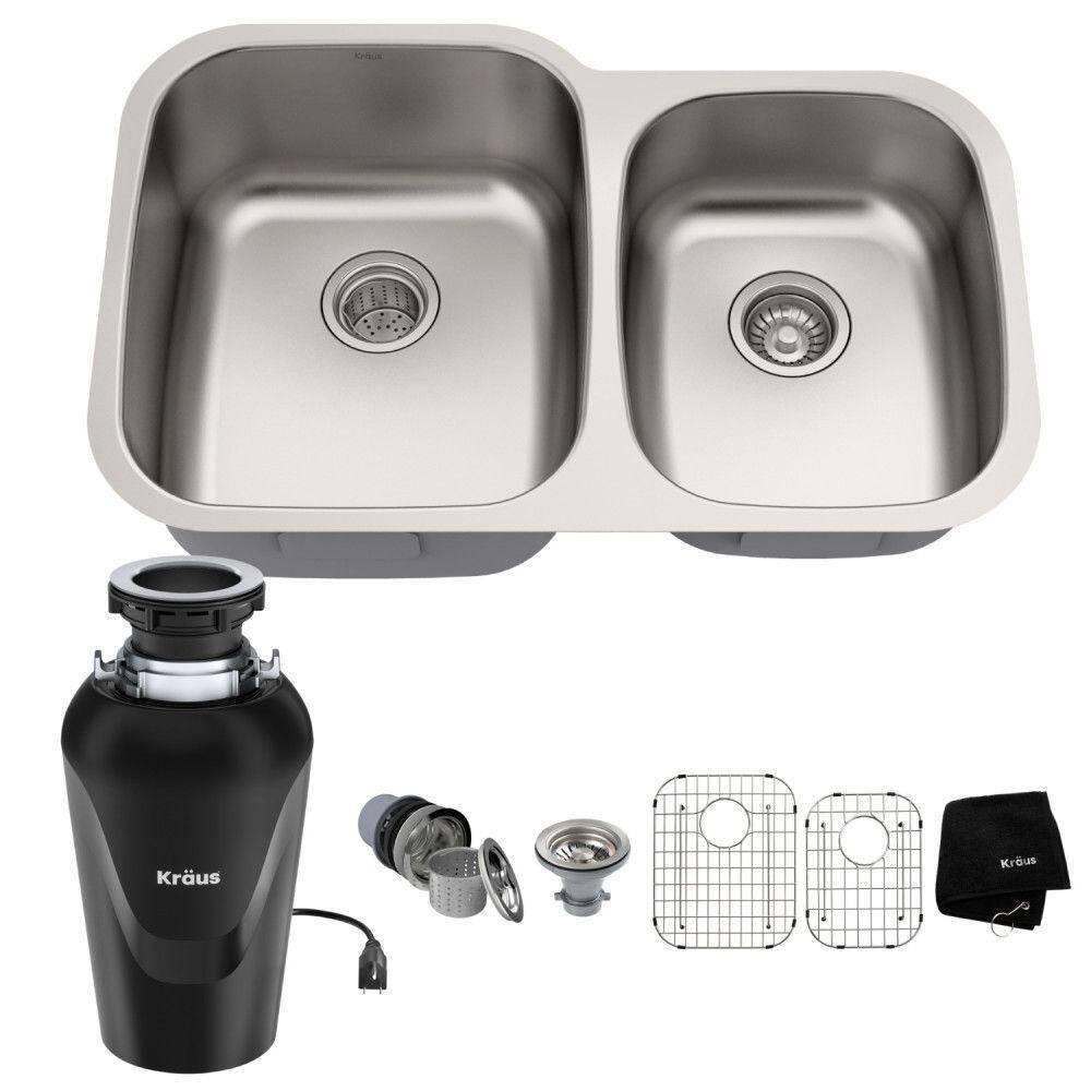32-Inch Stainless Steel Double Bowl Kitchen Sink with Garbage Disposal