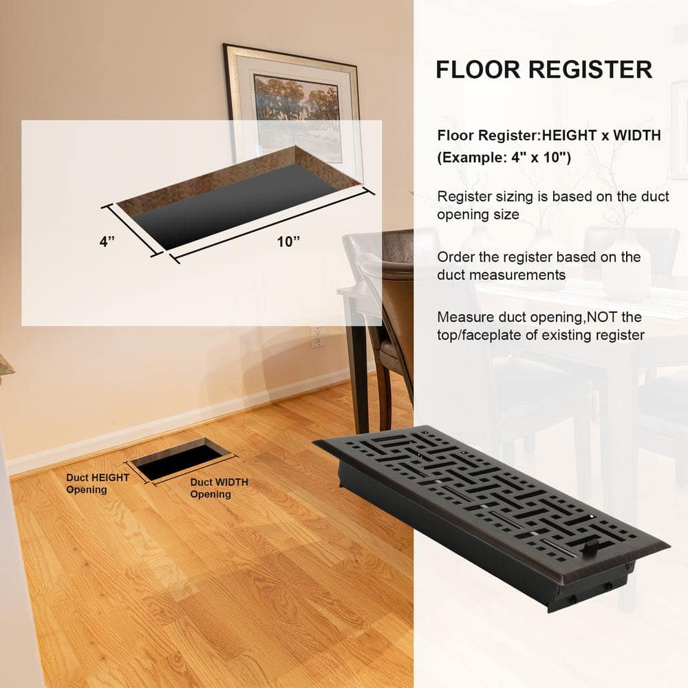 Oil Rubbed Bronze 4"x10" Steel Floor Register with Trap Net