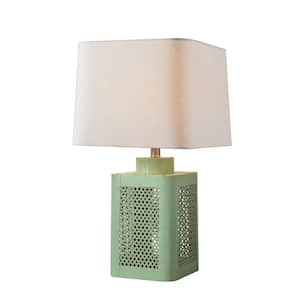 Bates 24 in. Antique Green Table Lamp with Natural Linen Shade