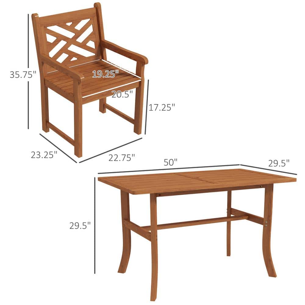 Teak Finish 4-Person Poplar Wood Outdoor Dining Set