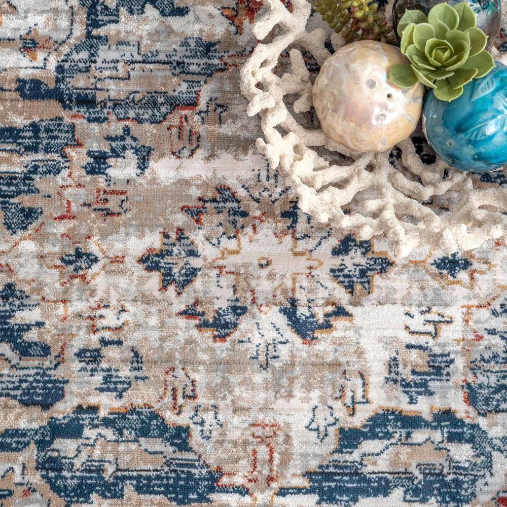 Reversible 6' Square Gray Synthetic Easy-Care Area Rug