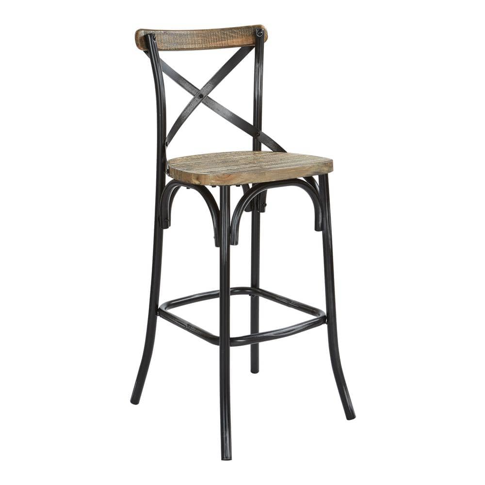 Antique Black 30" Adjustable Swivel Bar Stool with Wood Seat
