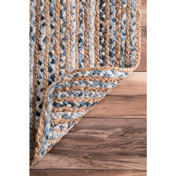 nuLOOM Hand Braided Otelia Denim And Jute Runner Rug, 2' 6 x 8