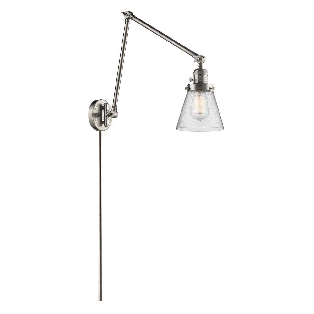 Cone 1-Light Brushed Satin Nickel, Seedy Hardwired Swing Arm Wall Lamp with Glass Shade and 84 in. Cord price history on PriceWatchPro